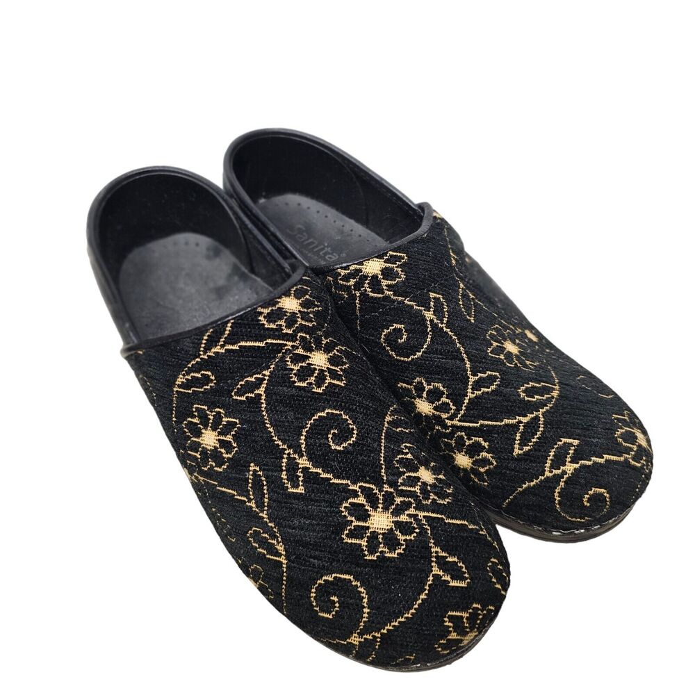 SANITA‎ Clogs Floral Fabric Clogs Corduroy Shoes Leather 39 - Picture 2 of 6